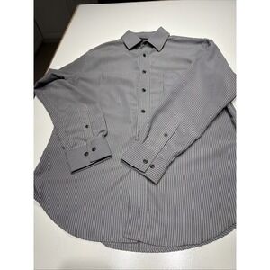 Croft&Barrow Men's M Gray Black Striped Long Sleeve Dress Shirt  2butt Wrist3941